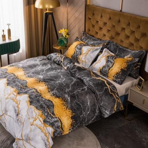 Luxury Bedding Set King Gold Bed Linen High Quality Comforter Bed Queen Size Marbling Duvet Cover