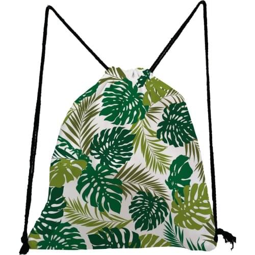 Summer Green Leaf Print Backpack Foldable Reusable Drawstring Bag Large Capacity Shoe Bag for School Portable Casual Storage Bag