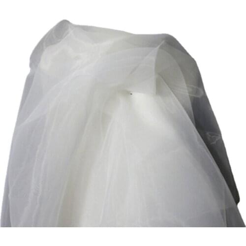 Width 59'' High Density Bright Smooth Simple White Organza Fabric By The Half Yard For Shirt Wedding Dress Material