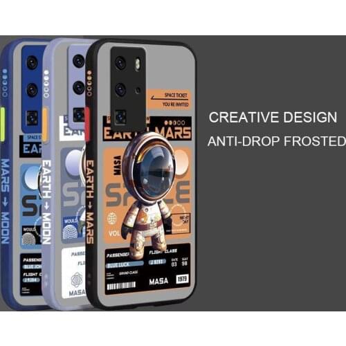 Cartoon Astronaut Pattern Phone Case For Huawei P40 Liquid Side Printing Silicone Shockproof Cover For Huawei P40 Pro