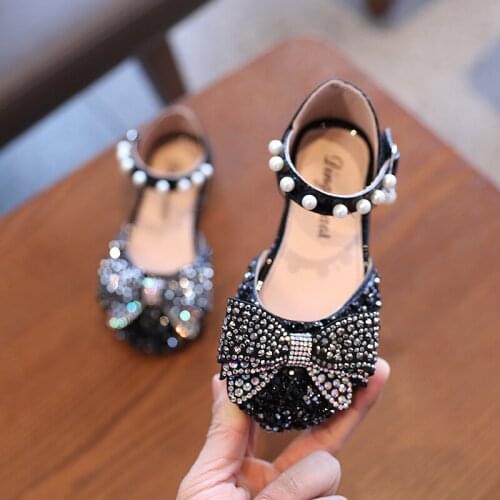 Fashion Crystal Bow Princess Shoes For Girl Beach Child Sandals Leather Baby Toddler Girl Summer Sequins Shoes Kids 1 3 12 Years