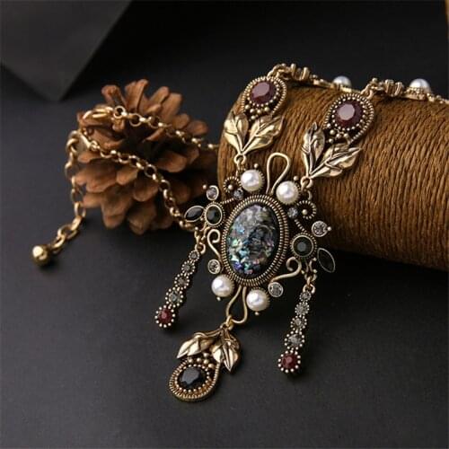 Vintage Statement Necklace Party Holiday Jewelry for Women Girl Wedding Clothes Accessories Black Theme Faux Pearl Collar 47+7cm