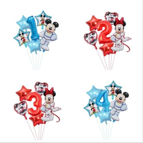 6 pcs Mickey Minnie Space Astronaut Theme Aluminum balloon Birthday party decoration Baby and child Birthday number balloon