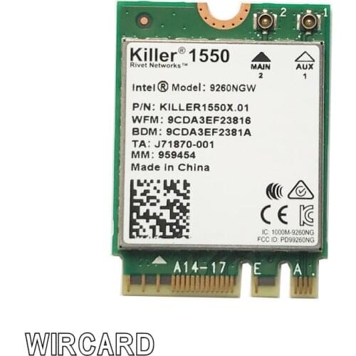 WIRCARD For Killer 1550 intel 9260 9260NGW NGFF 1730Mbps WiFi + Bluetooth 5.0 802.11ac Card