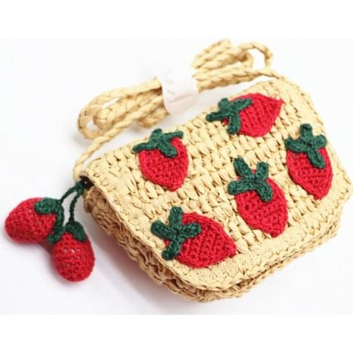 Women Shoulder Bags Strawberries Straw Woven Waist Package Ladies Pocket Mini Crossbody Bag