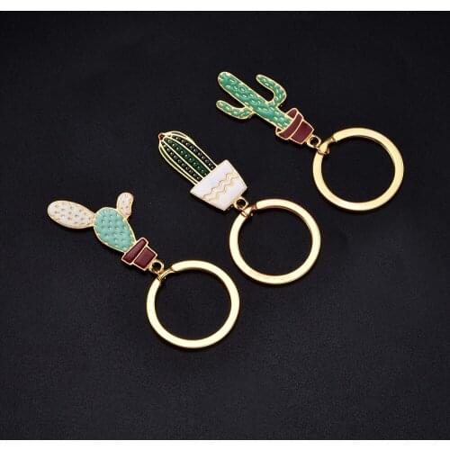 Chie Cactus Keychains Women Succulent Potted succulent plants shaped Keychain Creative Car Key chains best Gift for friends