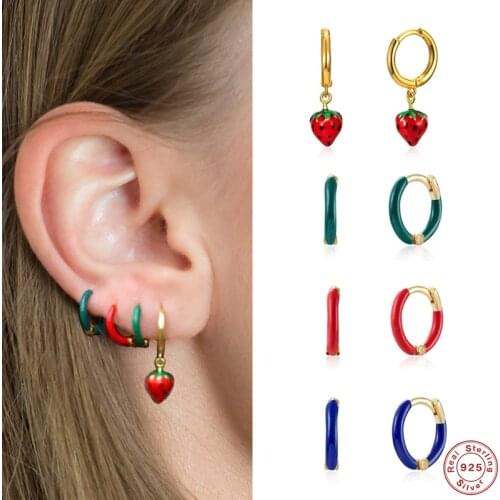 CANNER 925 Sterling Silver INS Small Hoop Earrings 2021 Zircon Dripping Oil Fruit Earrings Retro Hoop Earrings Piercing Jewelry