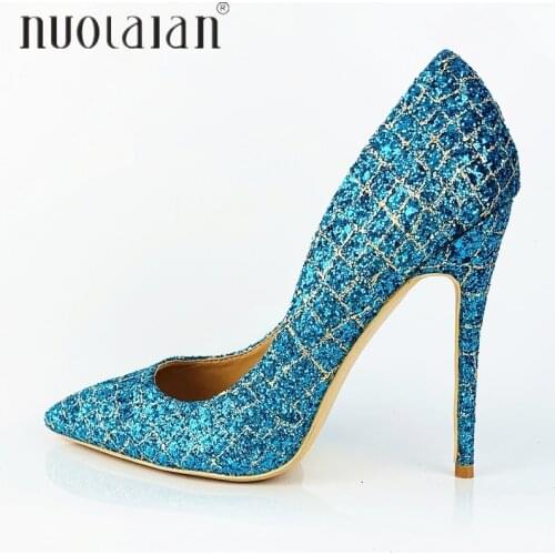 2019 Brand Women Pumps Sexy Sequined Shoes Woman Pointed Toe High Heels Shoes Luxury Wedding Bridal Party dress Shoes