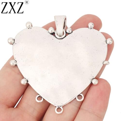 ZXZ 2pcs Tibetan Silver Large Heart Connector Charms Pendants for Necklace Jewelry Making Findings 67x65mm