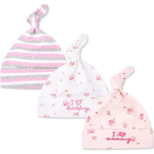 3 Pieces/ Set New Cotton Newborn Baby Hat for Boys Girls Bonnet Knot Beanies Sleep Caps Hats For 0-6 Months Spring Autumn