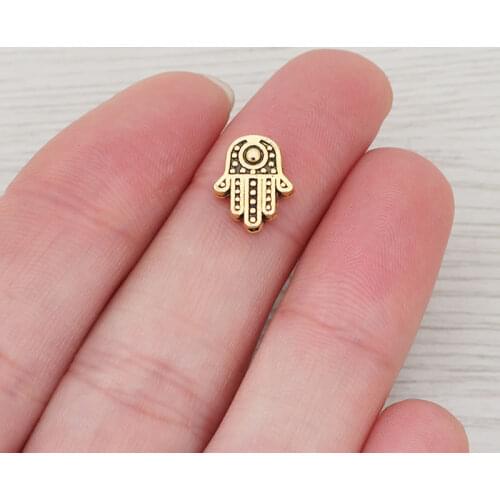 60 x Antique Gold Hamsa Hand Spacer Beads Charms for DIY Necklace Bracelet Jewelry Making 12x10mm
