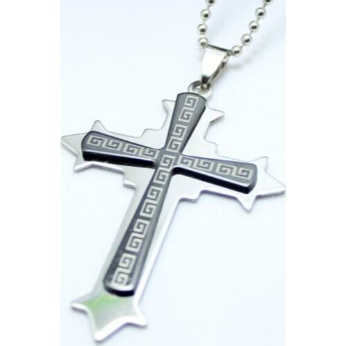 Fashion Gift Black Unisexs Stainless Steel Cross Pendant Necklace Chain