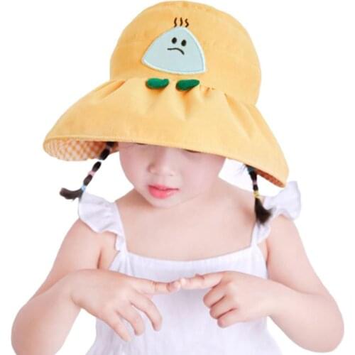 Cartoon Unisex Kids Children Summer Wide Brim Foldable Anti-UV Sun Cap Empty Top Protective Hat Headwear Fisherman Outdoor Cap
