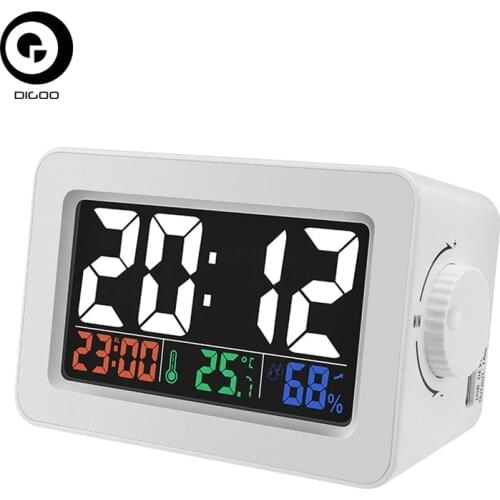 Digoo DG-C1R Double Knob Simplified Alarm Clock Touch-adjust Backlight With Temperature Humidity Display White/Black