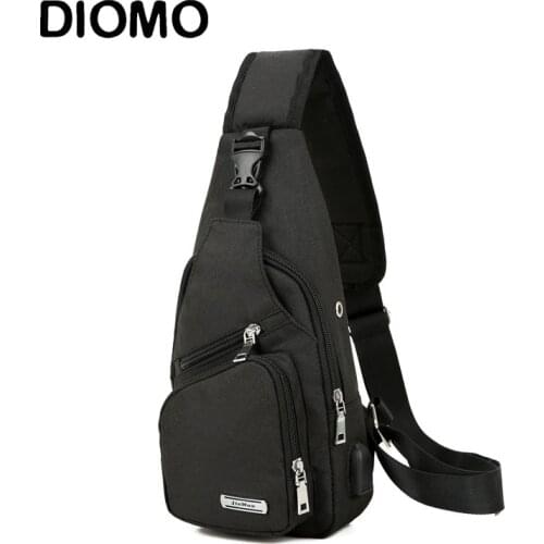 DIOMO Sling Bag for Men Chest Bag with USB Charging Port Oxford Casual Small Shoulder Crossbody Short Trip Messengers Bags