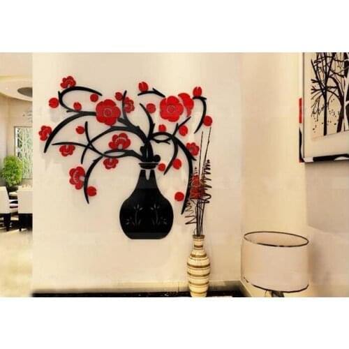DIY New 3d Stereo Acrylic Crystal Vase Plum Living Room Wall Stickers Aisle Creative Kitchen Home Decor Wall Sticker