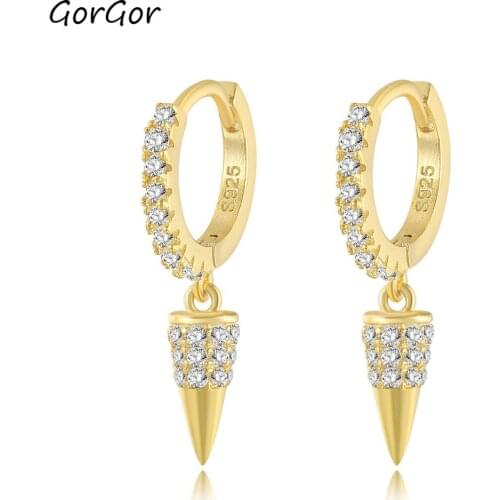GorGor Drop Earrings Women 925 Sterling Pattern Pointed Cone Mosaic Zirconia Light Luxury Engagement Jewelry 0202471504