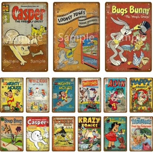 Bunny Mouse Dog Duck Comic Metal Poster Retro Vintage Tin Sign Plaque Metal Wall Home Pub Bar Living Room Decor YL012