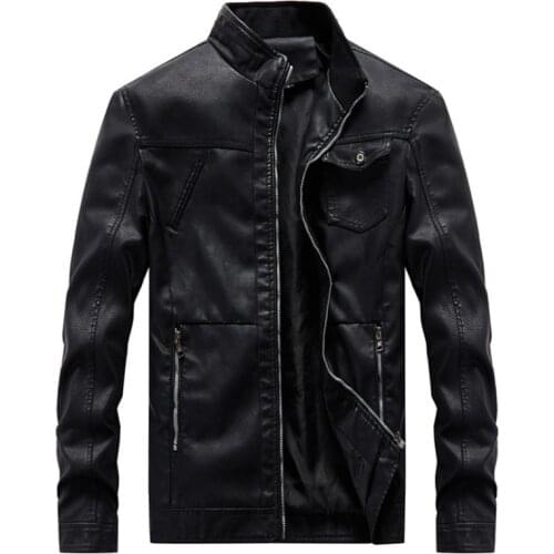 New Man Leather Jacket Stand Collar Slim Fit Motorcycle Men Leather Jackets Coats Casual Faux Leather Zipper Male Outerwear 6XL