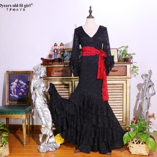 7years Old Lil Girl Spanish Flamenco Lace Multilayer Dress for Women Practice DTT28