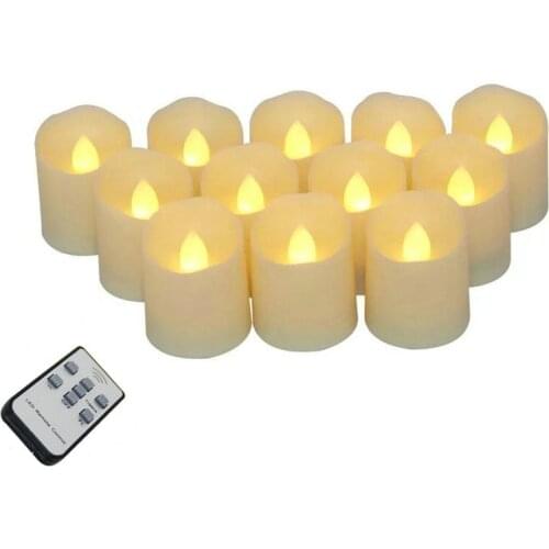 Set of 12 Wavy Edge Flameless LED Candle Remote Control battery operate Flickering votive tealight Christmas Wedding-Warm whit