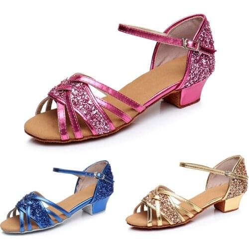 Wholesale Latin Shoes Girls Children/Child/kids Ballroom Tango Salsa Latin Dance Shoes Low Heel Shoes 2 Colors C40