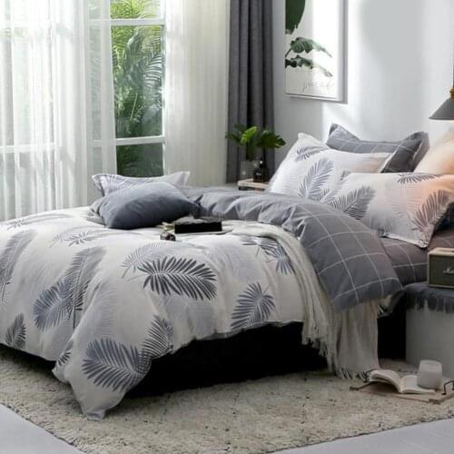 Leaf Printed Bed Sheet Pillow Case Quilt Duvet Cover Bedding Set Home Textiles