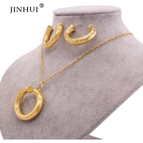 Dubai Luxury 18K Gold filled wedding bridal minimalist Jewelry sets accesories necklaces earrings gifts jewellery set for women