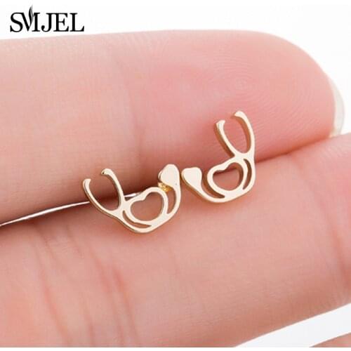 SMJEL New Stethoscope Earrings for Women Jewelry Korean Style Nurse Doctor Stethoscope Shape Stud Earrings Brincos