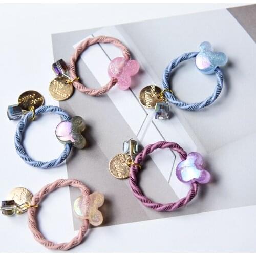 Lovely Coin Letter Crystal Mickey Elastic Hair Bands Toys For Girls HandmadeHeadband Scrunchy Kids Hair Accessories For Children