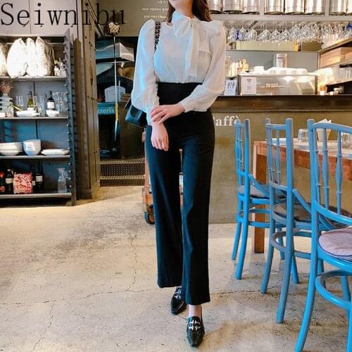 2020 Korean Autumn and winter new arrival wide-leg trousers jumpsuit Plaid professional Notched Collar jumpsuit female