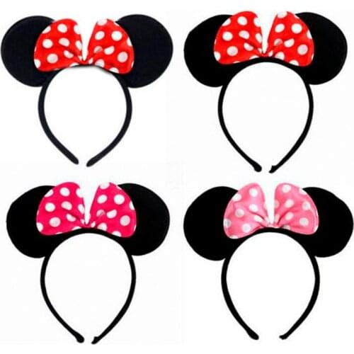 12 PCS Ears Solid Black and Bow Headband for Boys and Girls Birthday Party Supplies