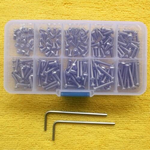 200pcs/Set M3 Stainless Steel Allen Screw Button Head Bolts M3x4/5/6/8/10/12/14/16/18/20mm + 2 Screws Drive Box