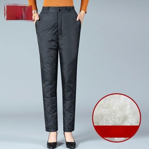 2021 Casual 5XL Plus Size Women Winter Down Cotton High Waist Thick Warm Trousers Outdoor Hiking Windproof Straight Pants X591