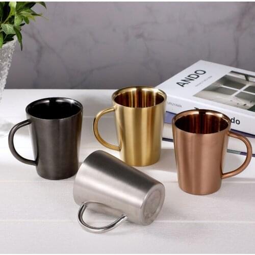 6pcs Double-layer insulated 304 stainless steel water cup with lid household beer mug with handle coffee cup mug drop hot sale