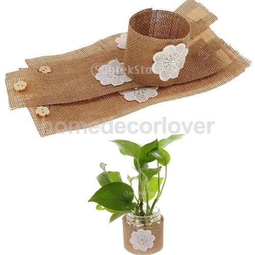 6pcs Lace Flower Natural Burlap Rustic Vintage Vase Glass Bottle Jar Floristry Wedding Home Decoration