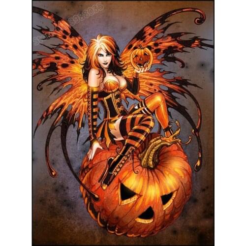 Diamond Embroidery 5d Painting Halloween Pumpkin and Fairy DIY Full Square Diamond Painting Crystal Mosaic Cross Stitch Pictures