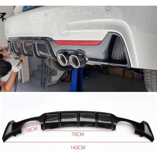 For BMW F32 F33 435i M Tech 2014-2018 Rear Diffuser Lip Carbon Fiber Look Car Trunk Lower Quad Exhaust Out Bumper Guard Spoiler