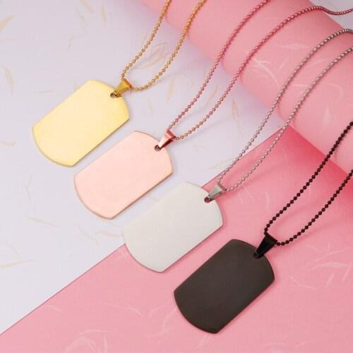 Fnixtar 20Pcs Custom Name Logo Rectangle Blank Bar Pendant Necklace Mirror Polish Stainless Steel Chain Necklace For Womens Men