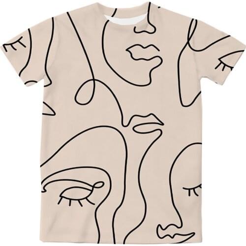 REAL American US SIZE Line Art Elegant Faces Sublimation Printing Plus Size 3XL 4XL 5XL 6XL Top T-Shirt