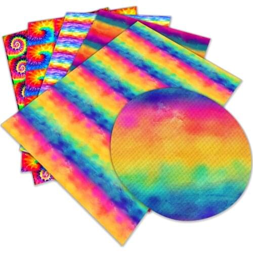 Synthetic Faux Leather Rainbow Tie Dye Printed Faux Leather DIY Handmade Sewing Clothes Supplies Decor A4 22*30cm