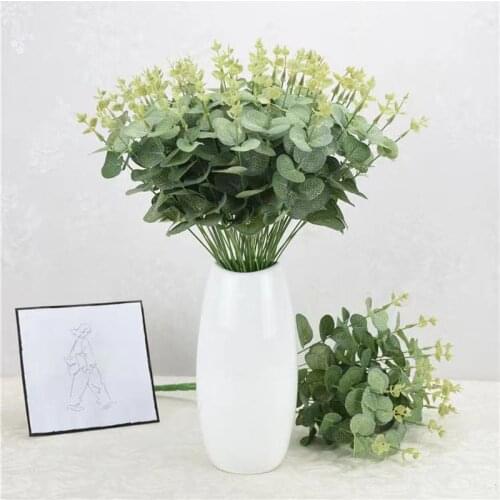 Artificial Plant Eucalyptus Plastic Fake Leaves Green Tree Branch for Christmas Wedding DIY Decor Flower Arrangment Faux Foliage