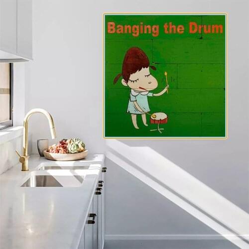 Citon Yoshitomo Nara《Banging the Drum》Canvas Oil painting Artwork Poster Picture Modern Wall decor Home Living room Decoration