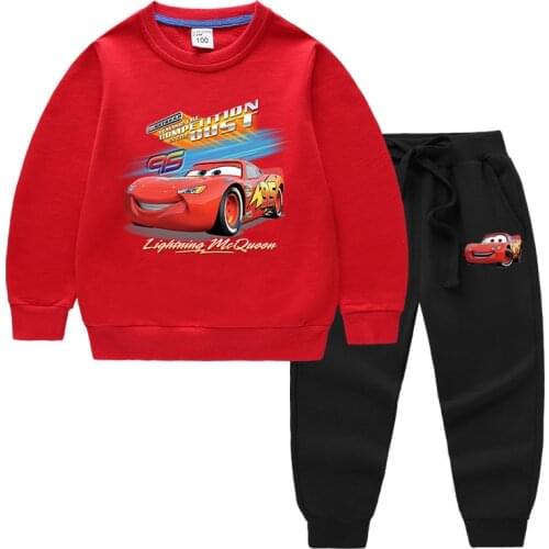 Disney McQueen Cars Boys Girls Clothes Set Kids Boy Long-Sleeved Clothing Pullover Sweater+ Pants Autumn Cartoon Sport suit