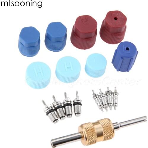 Mtsooning 17pcs Air Conditioning Service A/C System Cap Valve Cores Seal Kit for Jeep Chrysler Dodge Ford Chevy Gmc Buick Mazda