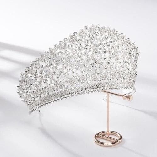 Cubic Zirconia Crown Crystal Bridal Jewelry Tiaras Baroque Rhinestone Pageant Diadem Big Round Crown Weddings Hair Accessories