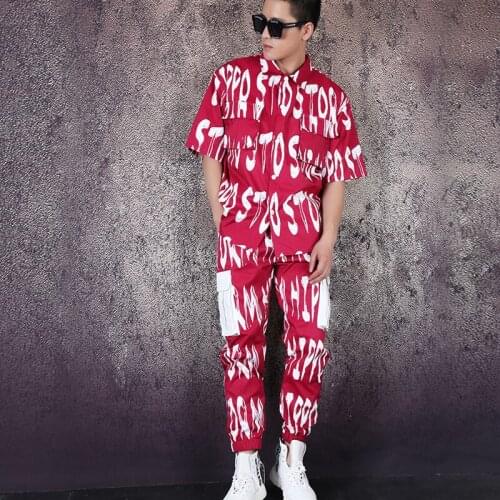 Mens Hip Hop Costume American Clothing Big Letters Print Shirt+Pant Nightclub GOGO Dancers Outfit DJ Singer Stage Clothes B1882