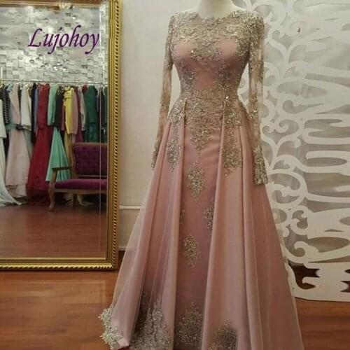 Long Sleeve Lace Evening Dresses Party Plus Size Women Crystal Ladies Sexy Prom Formal Evening Gowns Dresses 2019