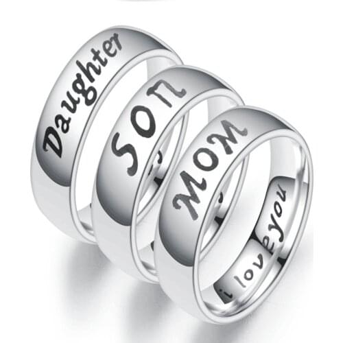 MIQIAO Stainless Steel Titanium I LOVE YOU DAD MOM SON DAUGHTER Rings for Women Men Father Mothers Day Friends Family Gift Goth