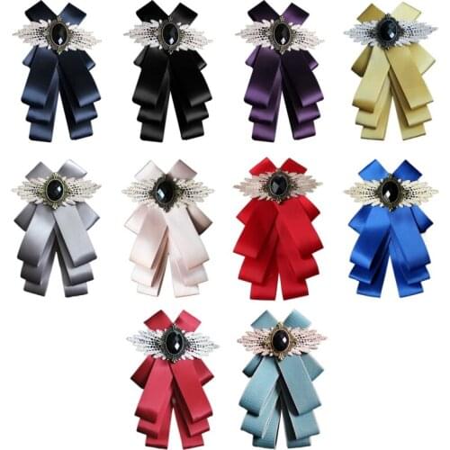 Fashion Ribbon Bow Tie Rhinestone Crystal Brooch Pin Wedding Adjustable Bowties